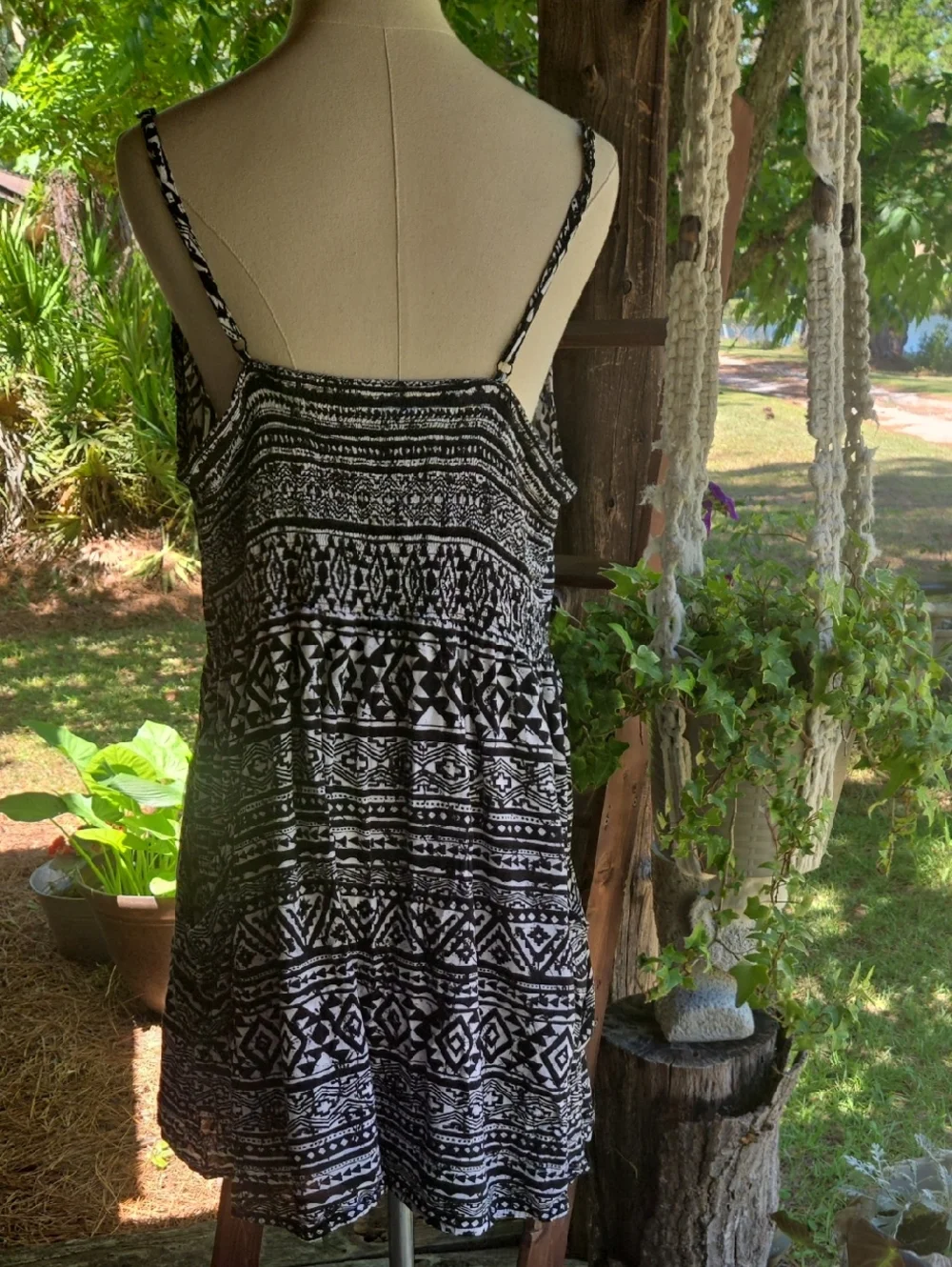 Black And Cream Abstract Print Midi Sundress Size Extra Large